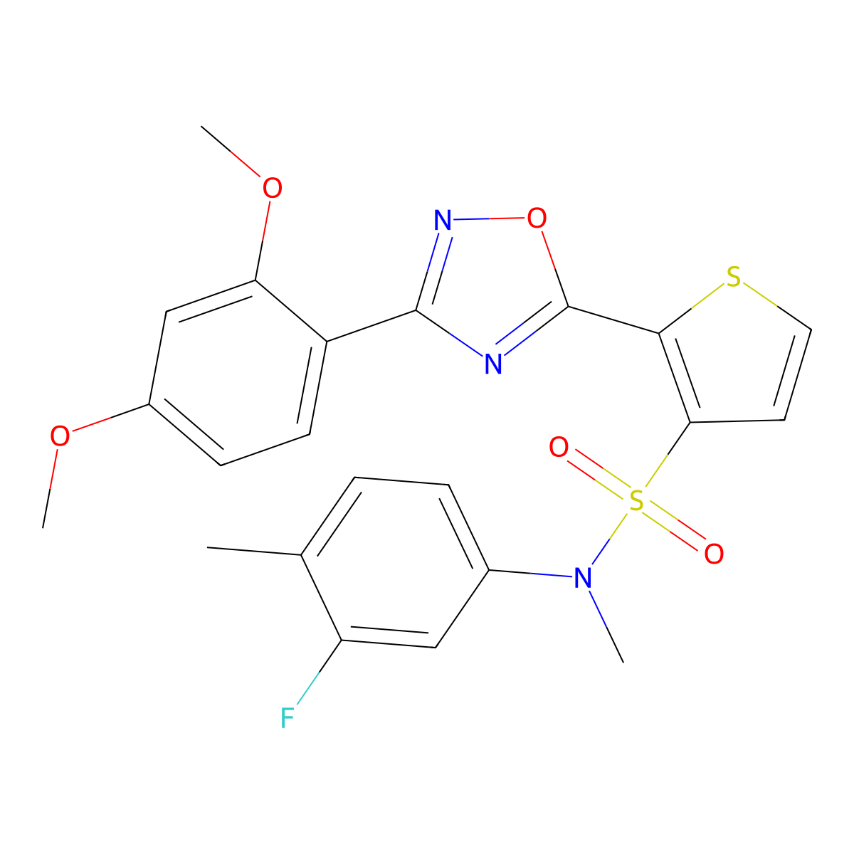 2-[3-(2,4-dimethoxyphenyl)-1,2,4-oxadiazol-5-yl]-N-(3-fluoro-4-methylphenyl)-N-methylthiophene-3-sulfonamide molecular structure, CAS 1040681-18-2