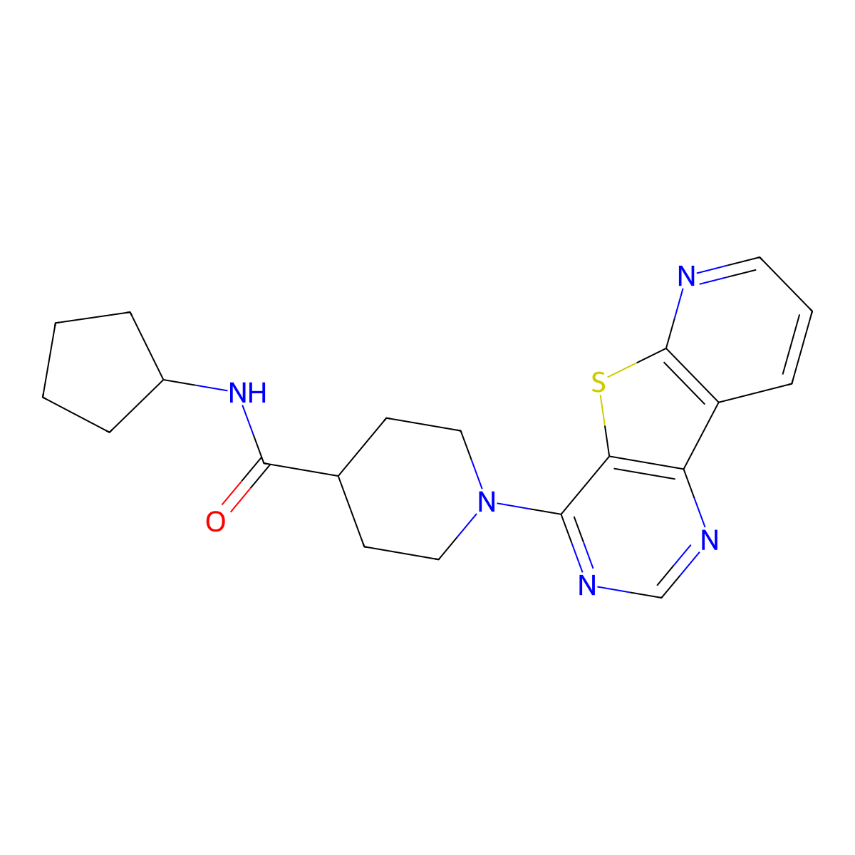 N-cyclopentyl-1-{8-thia-3,5,10-triazatricyclo[7.4.0.0^{2,7}]trideca-1(13),2(7),3,5,9,11-hexaen-6-yl}piperidine-4-carboxamide molecular structure, CAS 1040681-28-4