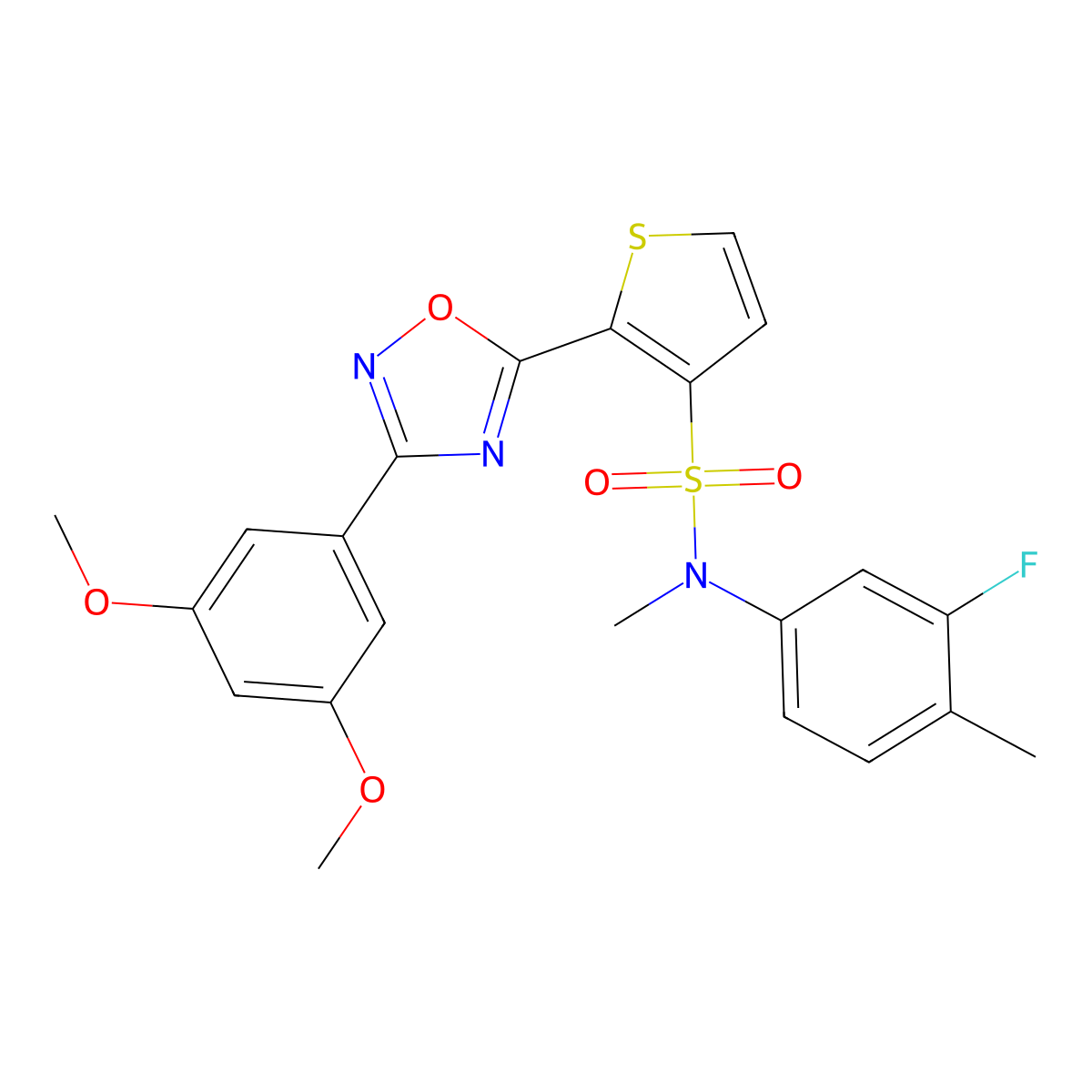 2-[3-(3,5-dimethoxyphenyl)-1,2,4-oxadiazol-5-yl]-N-(3-fluoro-4-methylphenyl)-N-methylthiophene-3-sulfonamide molecular structure, CAS 1040681-32-0