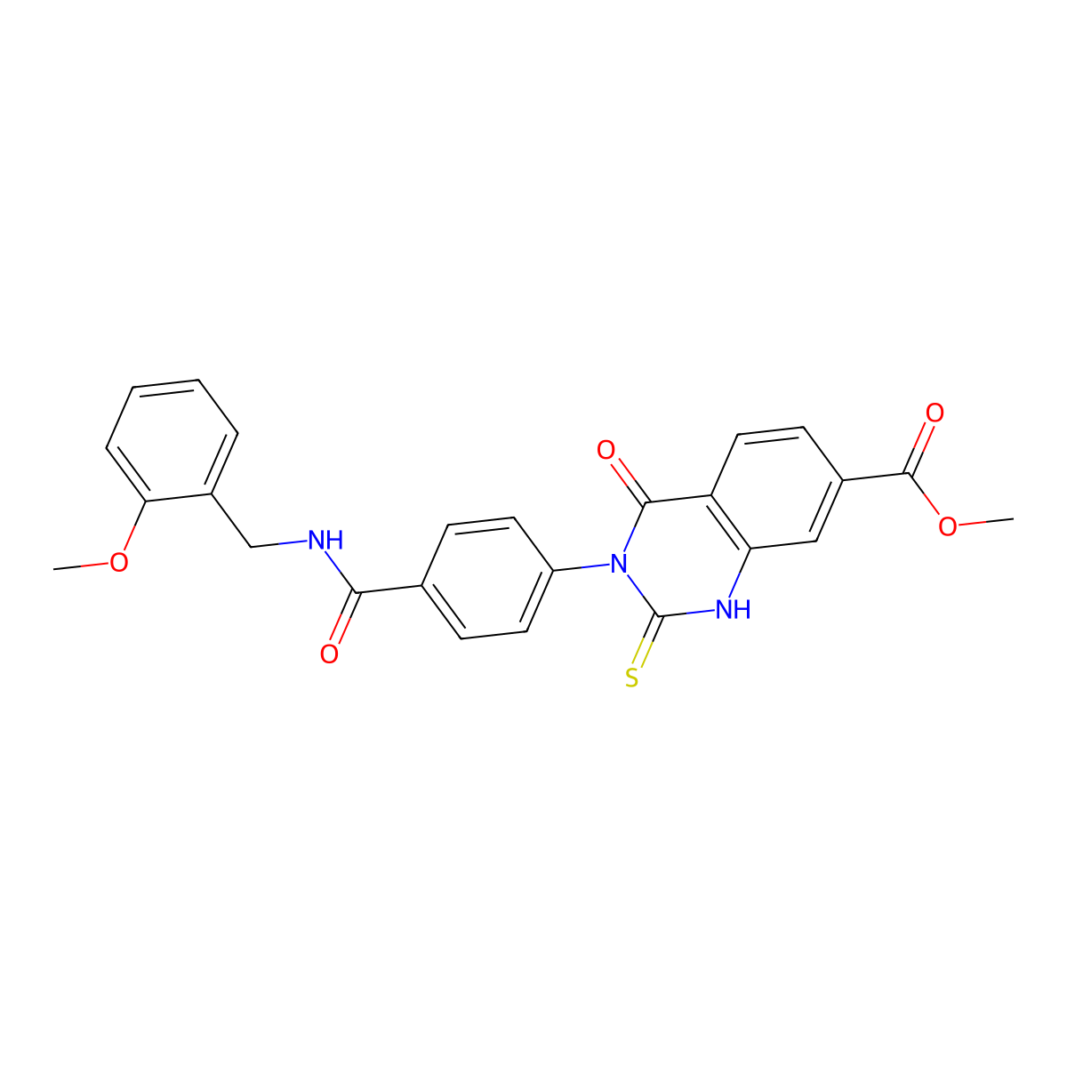 Methyl 3-(4-{[(2-methoxyphenyl)methyl]carbamoyl}phenyl)-4-oxo-2-sulfanylidene-1,2,3,4-tetrahydroquinazoline-7-carboxylate molecular structure, CAS 1040681-34-2