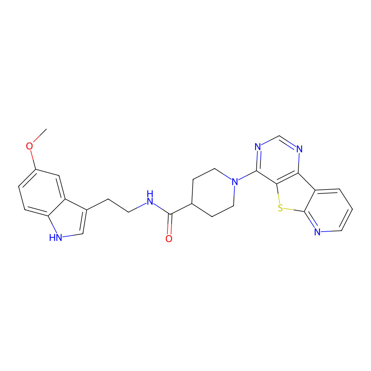 N-(2-(5-methoxy-1H-indol-3-yl)ethyl)-1-(pyrido[3',2':4,5]thieno[3,2-d]pyrimidin-4-yl)piperidine-4-carboxamide molecular structure, CAS 1040681-35-3
