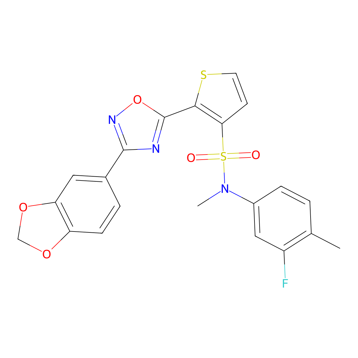 2-[3-(1,3-benzodioxol-5-yl)-1,2,4-oxadiazol-5-yl]-N-(3-fluoro-4-methylphenyl)-N-methylthiophene-3-sulfonamide molecular structure, CAS 1040681-39-7