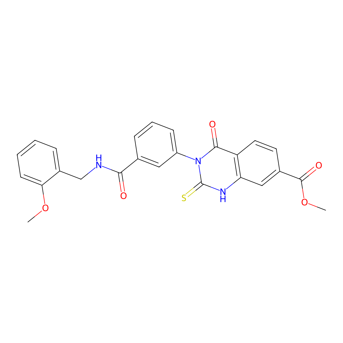 Methyl 3-(3-((2-methoxybenzyl)carbamoyl)phenyl)-4-oxo-2-thioxo-1,2,3,4-tetrahydroquinazoline-7-carboxylate molecular structure, CAS 1040681-41-1