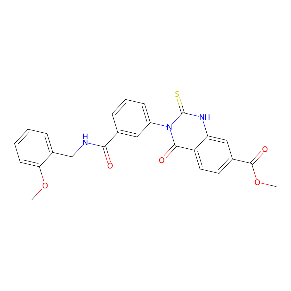 Methyl 3-(3-((2-methoxybenzyl)carbamoyl)phenyl)-4-oxo-2-thioxo-1,2,3,4-tetrahydroquinazoline-7-carboxylate molecular structure, CAS 1040681-41-1