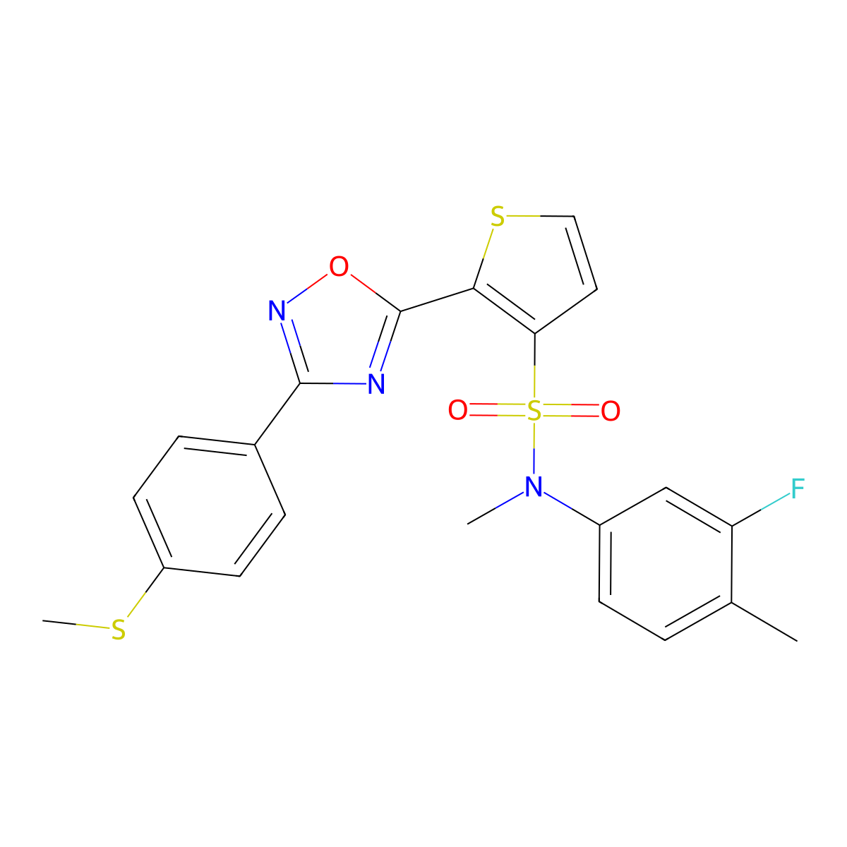 N-(3-fluoro-4-methylphenyl)-N-methyl-2-{3-[4-(methylsulfanyl)phenyl]-1,2,4-oxadiazol-5-yl}thiophene-3-sulfonamide molecular structure, CAS 1040681-45-5