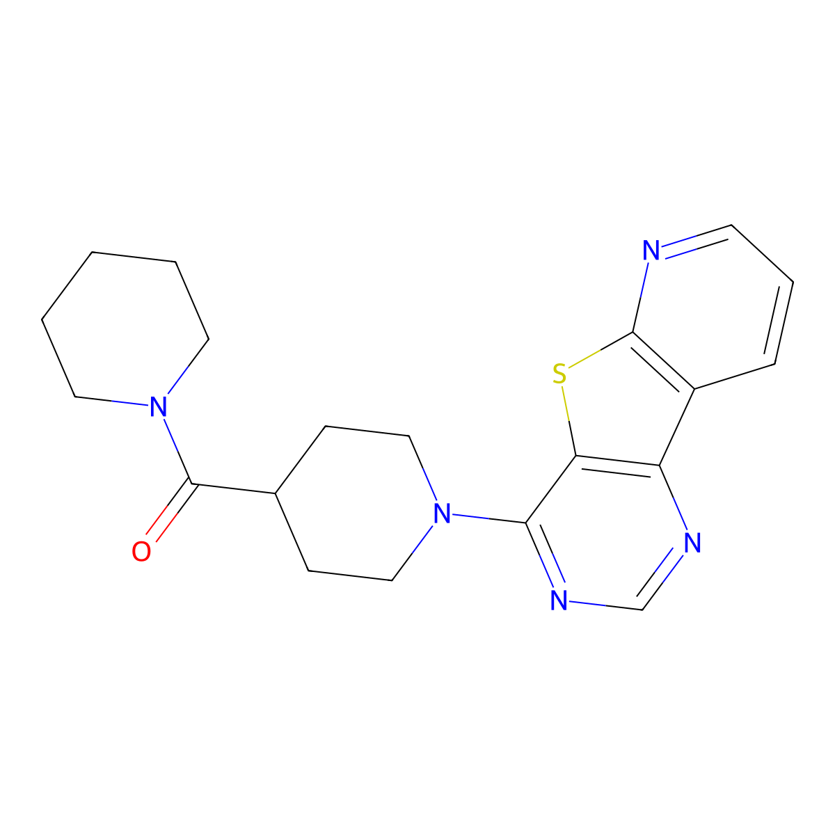 6-[4-(Piperidine-1-carbonyl)piperidin-1-yl]-8-thia-3,5,10-triazatricyclo[7.4.0.0^{2,7}]trideca-1(13),2(7),3,5,9,11-hexaene molecular structure, CAS 1040681-48-8