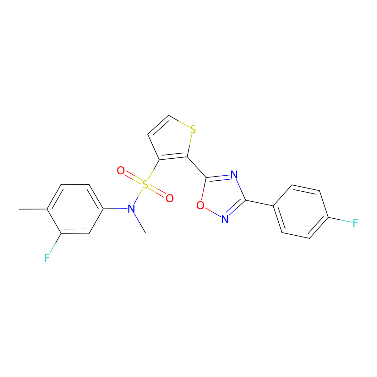 N-(3-fluoro-4-methylphenyl)-2-[3-(4-fluorophenyl)-1,2,4-oxadiazol-5-yl]-N-methylthiophene-3-sulfonamide molecular structure, CAS 1040681-51-3