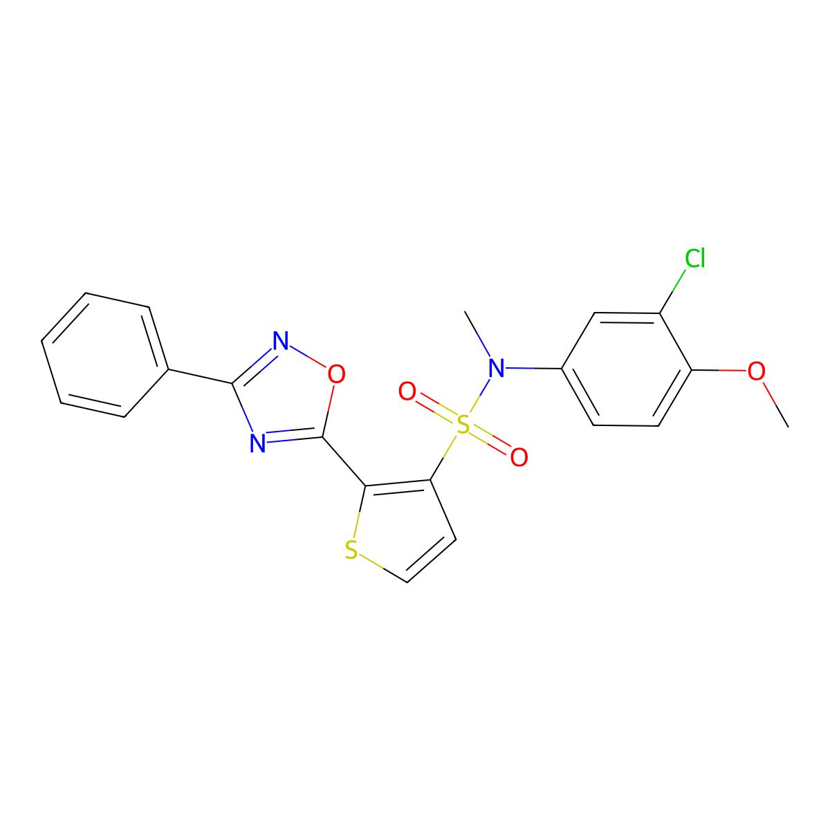 N-(3-chloro-4-methoxyphenyl)-N-methyl-2-(3-phenyl-1,2,4-oxadiazol-5-yl)thiophene-3-sulfonamide molecular structure, CAS 1040681-58-0