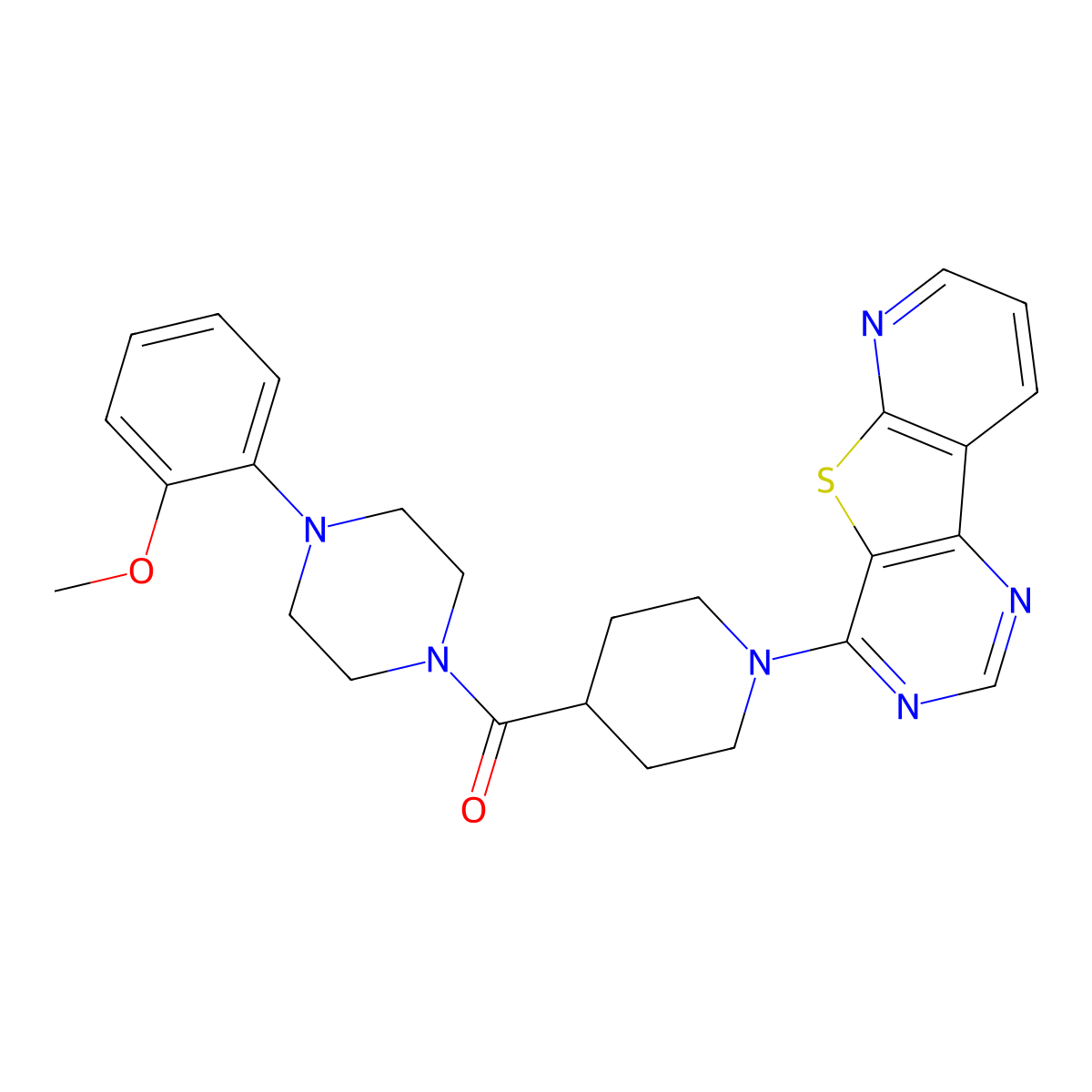 6-{4-[4-(2-Methoxyphenyl)piperazine-1-carbonyl]piperidin-1-yl}-8-thia-3,5,10-triazatricyclo[7.4.0.0^{2,7}]trideca-1(13),2(7),3,5,9,11-hexaene molecular structure, CAS 1040681-61-5