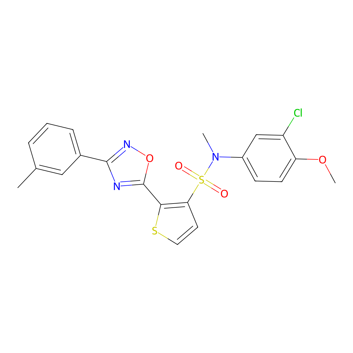 N-(3-chloro-4-methoxyphenyl)-N-methyl-2-[3-(3-methylphenyl)-1,2,4-oxadiazol-5-yl]thiophene-3-sulfonamide molecular structure, CAS 1040681-64-8