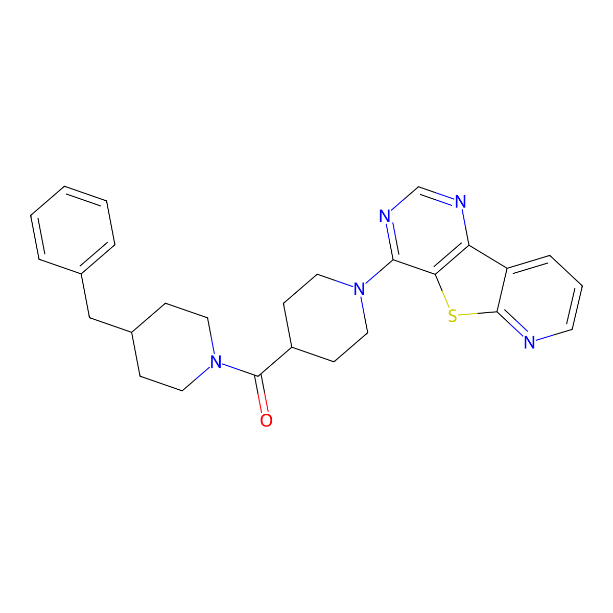 6-[4-(4-Benzylpiperidine-1-carbonyl)piperidin-1-yl]-8-thia-3,5,10-triazatricyclo[7.4.0.0^{2,7}]trideca-1(13),2(7),3,5,9,11-hexaene molecular structure, CAS 1040681-67-1