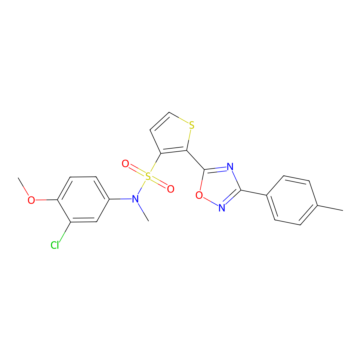 N-(3-chloro-4-methoxyphenyl)-N-methyl-2-[3-(4-methylphenyl)-1,2,4-oxadiazol-5-yl]thiophene-3-sulfonamide molecular structure, CAS 1040681-71-7