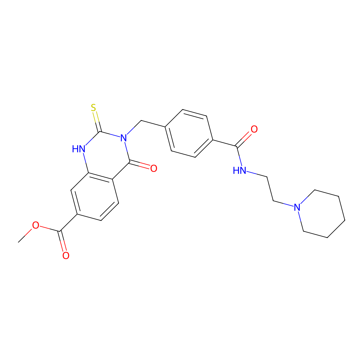 Methyl 4-oxo-3-[(4-{[2-(piperidin-1-yl)ethyl]carbamoyl}phenyl)methyl]-2-sulfanylidene-1,2,3,4-tetrahydroquinazoline-7-carboxylate molecular structure, CAS 1040681-73-9