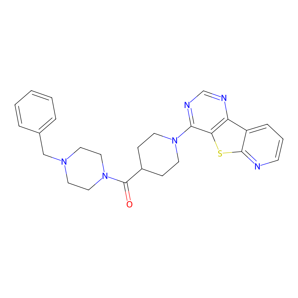 6-[4-(4-Benzylpiperazine-1-carbonyl)piperidin-1-yl]-8-thia-3,5,10-triazatricyclo[7.4.0.0^{2,7}]trideca-1(13),2(7),3,5,9,11-hexaene molecular structure, CAS 1040681-75-1