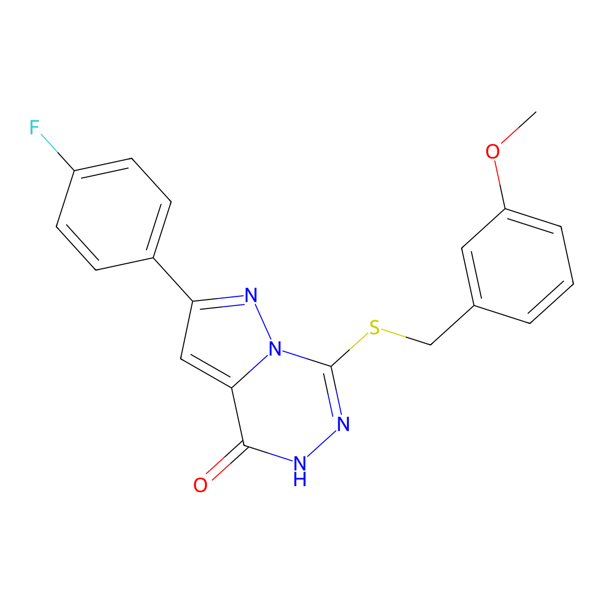 2-(4-fluorophenyl)-7-[(3-methoxybenzyl)thio]pyrazolo[1,5-d][1,2,4]triazin-4(5H)-one molecular structure, CAS 1040681-76-2