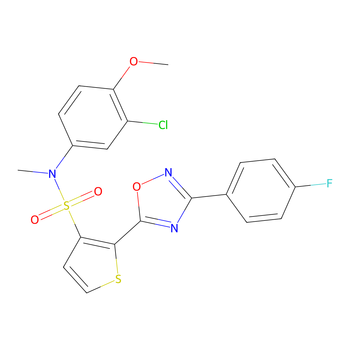 N-(3-chloro-4-methoxyphenyl)-2-[3-(4-fluorophenyl)-1,2,4-oxadiazol-5-yl]-N-methylthiophene-3-sulfonamide molecular structure, CAS 1040681-77-3