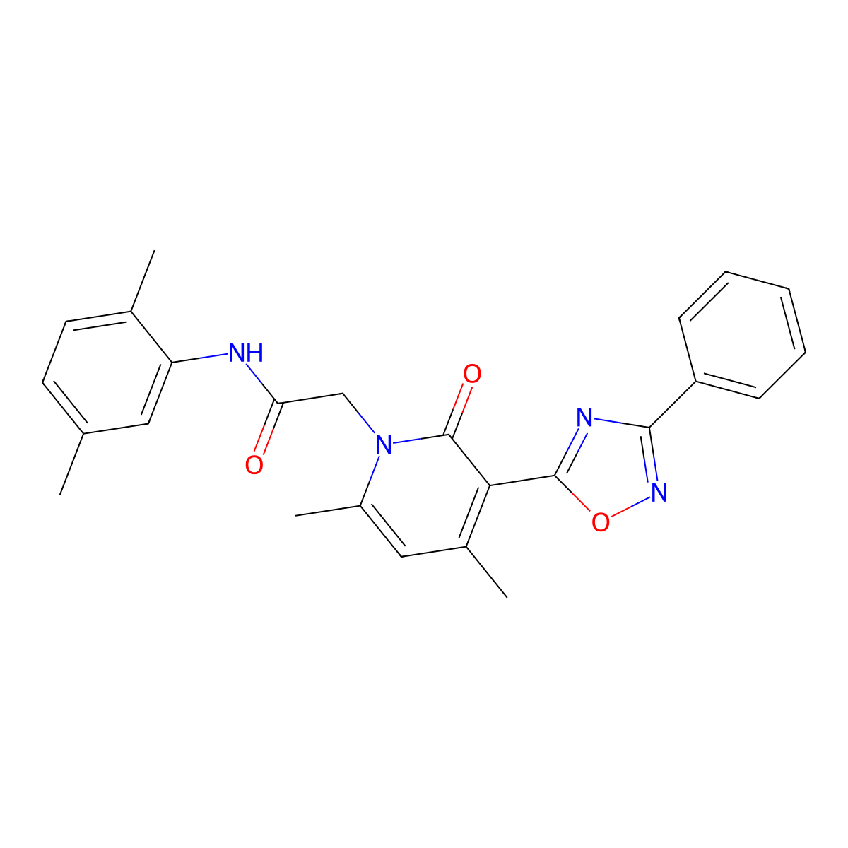 2-(4,6-dimethyl-2-oxo-3-(3-phenyl-1,2,4-oxadiazol-5-yl)pyridin-1(2H)-yl)-N-(2,5-dimethylphenyl)acetamide molecular structure, CAS 1040681-79-5