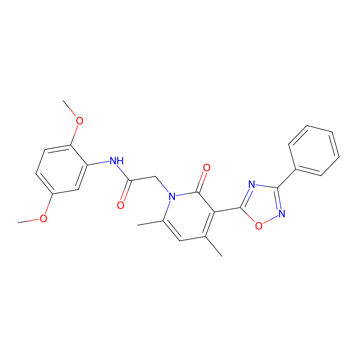 N-(2,5-dimethoxyphenyl)-2-(4,6-dimethyl-2-oxo-3-(3-phenyl-1,2,4-oxadiazol-5-yl)pyridin-1(2H)-yl)acetamide molecular structure, CAS 1040681-94-4