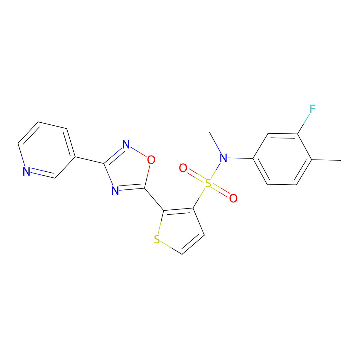 N-(3-fluoro-4-methylphenyl)-N-methyl-2-[3-(pyridin-3-yl)-1,2,4-oxadiazol-5-yl]thiophene-3-sulfonamide molecular structure, CAS 1040681-99-9