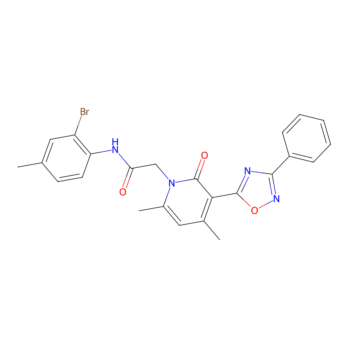 N-(2-bromo-4-methylphenyl)-2-(4,6-dimethyl-2-oxo-3-(3-phenyl-1,2,4-oxadiazol-5-yl)pyridin-1(2H)-yl)acetamide molecular structure, CAS 1040682-08-3