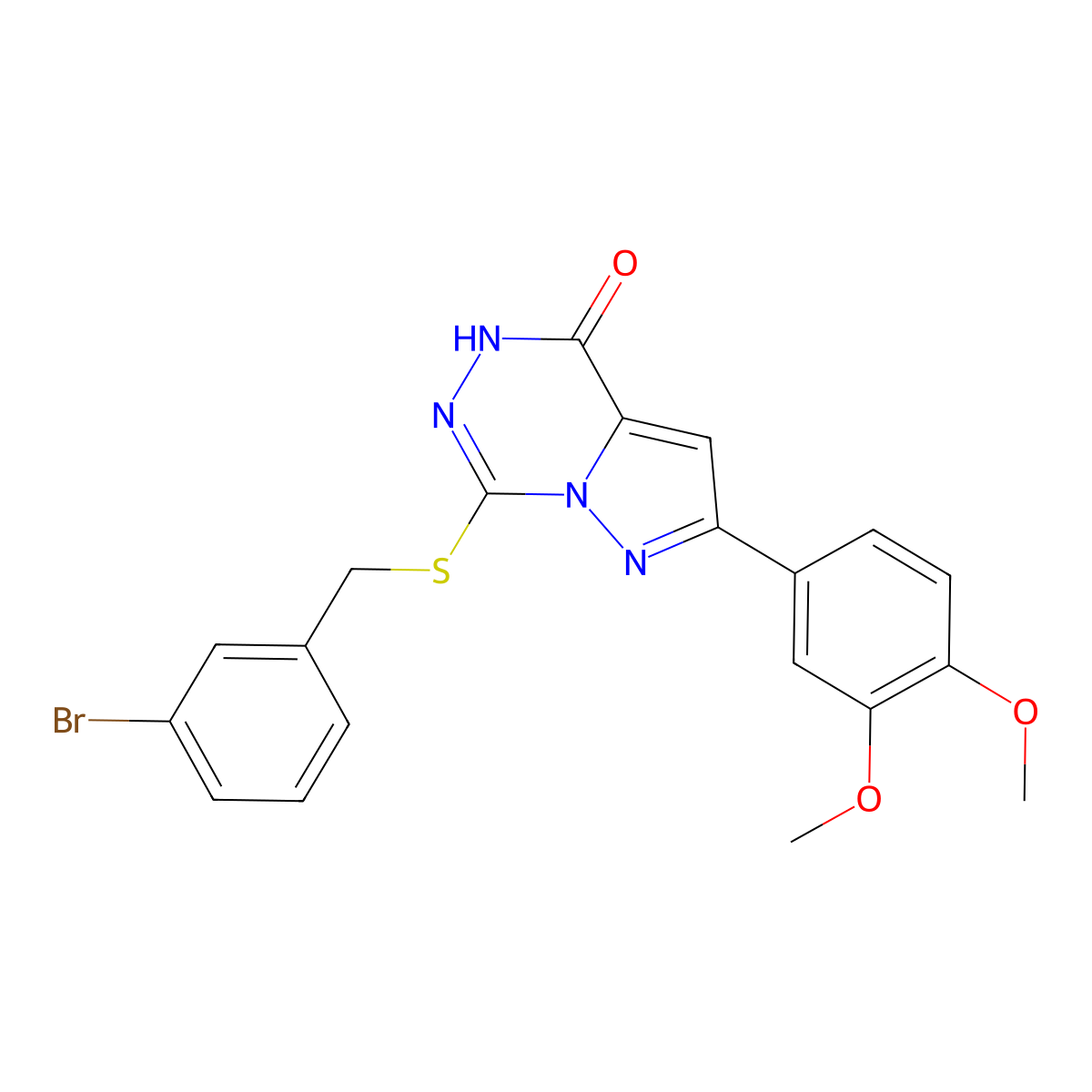 7-[(3-bromobenzyl)thio]-2-(3,4-dimethoxyphenyl)pyrazolo[1,5-d][1,2,4]triazin-4(5H)-one molecular structure, CAS 1040682-11-8