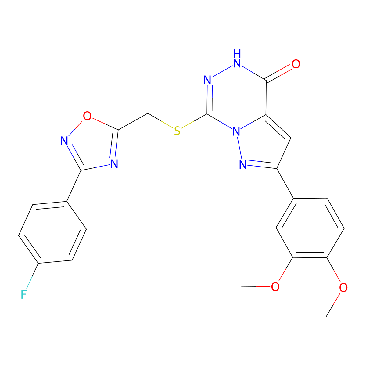 2-(3,4-dimethoxyphenyl)-7-({[3-(4-fluorophenyl)-1,2,4-oxadiazol-5-yl]methyl}sulfanyl)-4H,5H-pyrazolo[1,5-d][1,2,4]triazin-4-one molecular structure, CAS 1040682-19-6