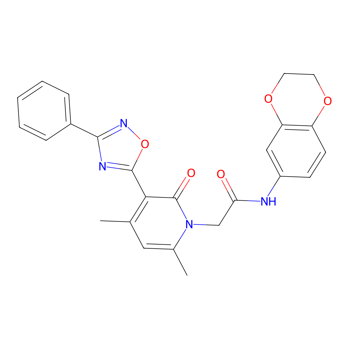 N-(2,3-Dihydro-1,4-benzodioxin-6-yl)-4,6-dimethyl-2-oxo-3-(3-phenyl-1,2,4-oxadiazol-5-yl)-1(2H)-pyridineacetamide molecular structure, CAS 1040682-31-2