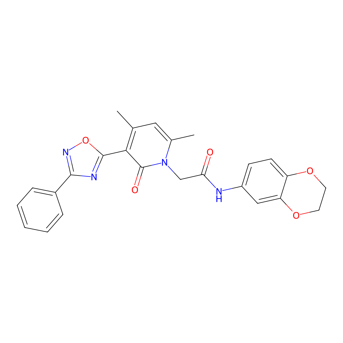 N-(2,3-Dihydro-1,4-benzodioxin-6-yl)-4,6-dimethyl-2-oxo-3-(3-phenyl-1,2,4-oxadiazol-5-yl)-1(2H)-pyridineacetamide molecular structure, CAS 1040682-31-2