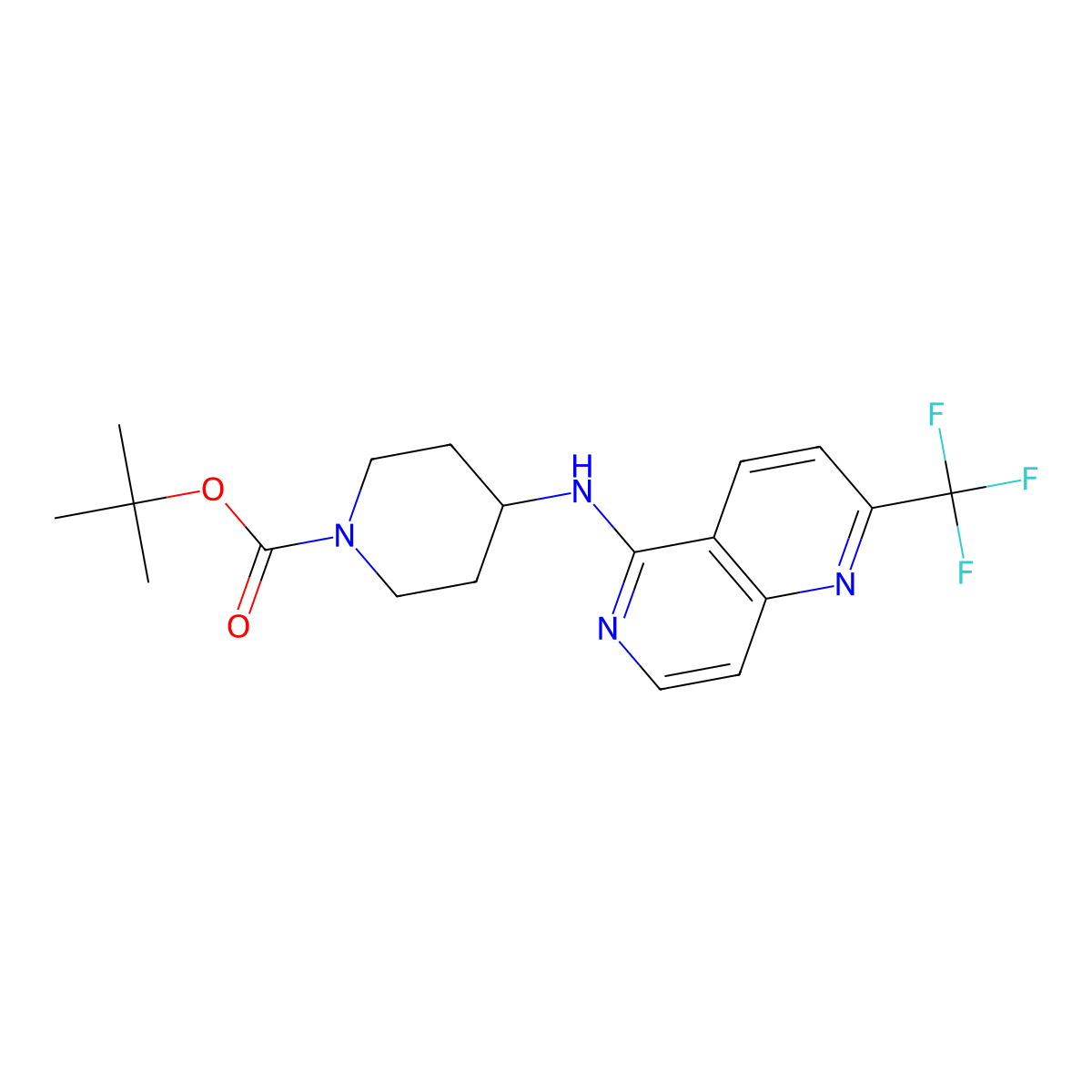 tert-Butyl 4-(2-(trifluoromethyl)-1,6-naphthyridin-5-ylamino)piperidine-1-carboxylate molecular structure, CAS 1040682-38-9