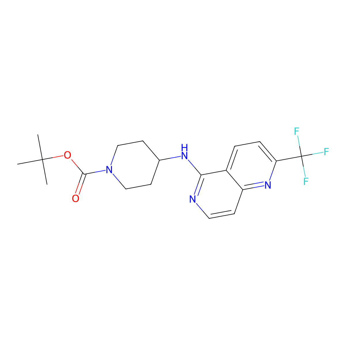 tert-Butyl 4-(2-(trifluoromethyl)-1,6-naphthyridin-5-ylamino)piperidine-1-carboxylate molecular structure, CAS 1040682-38-9