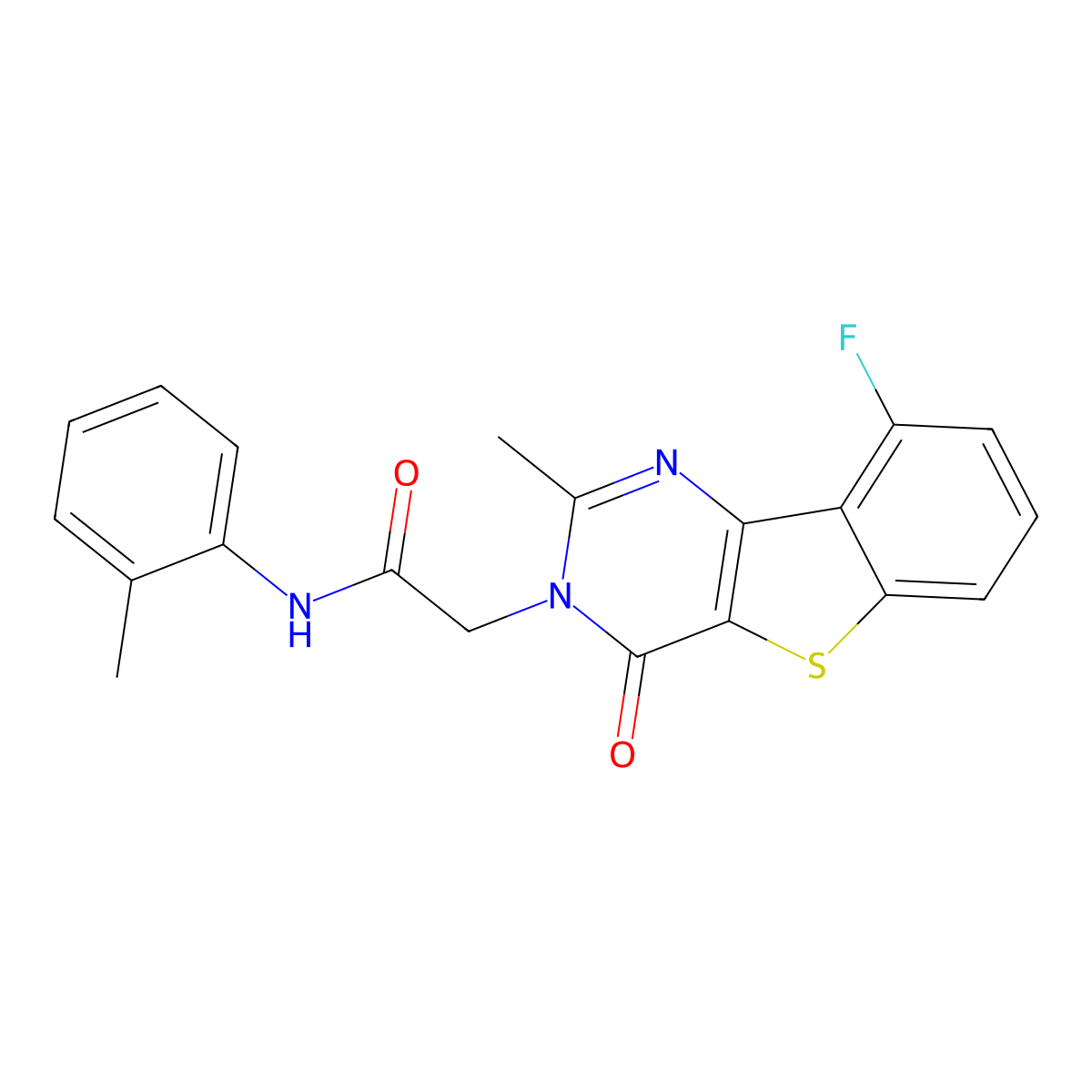 2-(9-fluoro-2-methyl-4-oxo[1]benzothieno[3,2-d]pyrimidin-3(4H)-yl)-N-(2-methylphenyl)acetamide molecular structure, CAS 1040682-49-2
