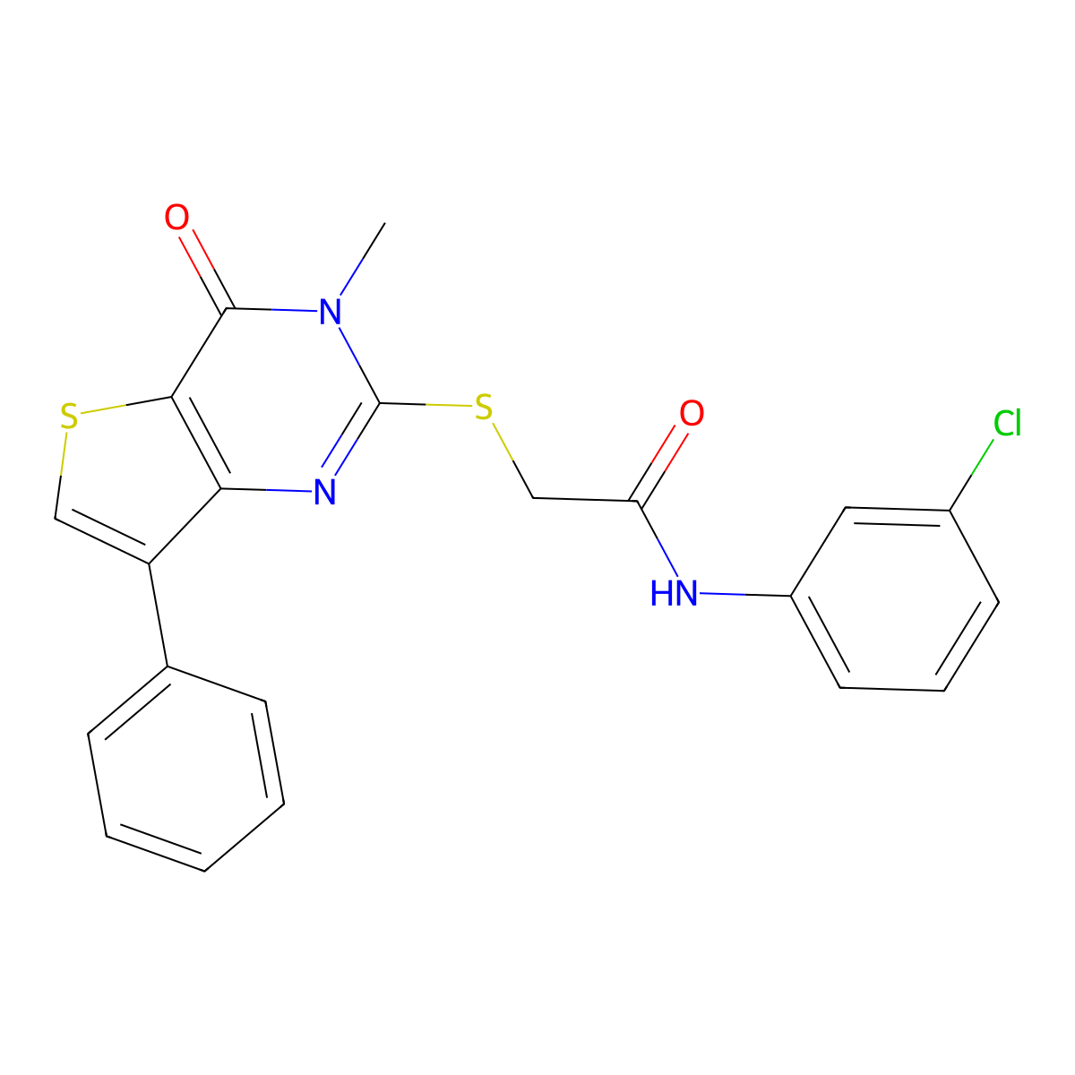 N-(3-chlorophenyl)-2-[(3-methyl-4-oxo-7-phenyl-3,4-dihydrothieno[3,2-d]pyrimidin-2-yl)thio]acetamide molecular structure, CAS 1040682-53-8