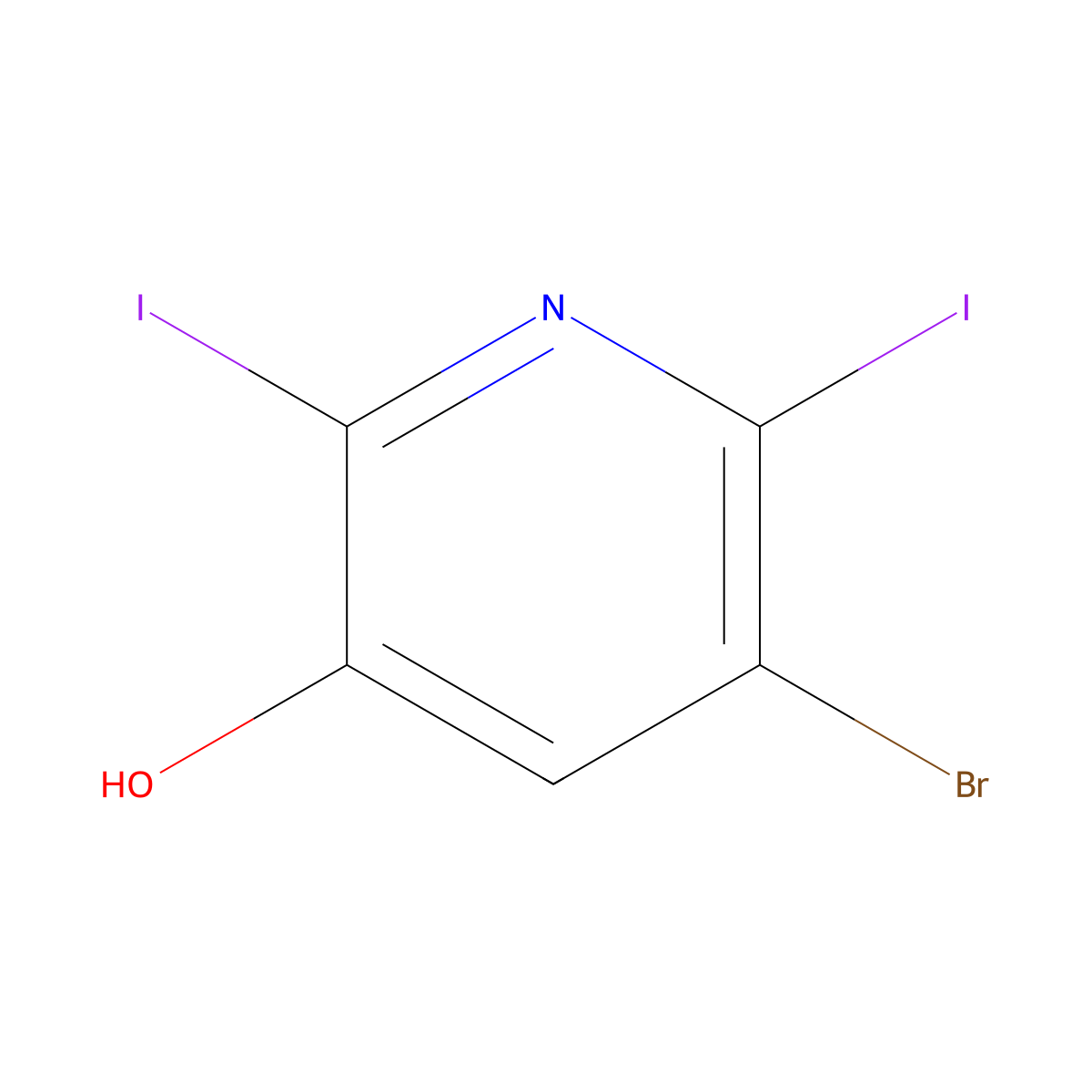 5-Bromo-2,6-diiodopyridin-3-ol molecular structure, CAS 1040682-54-9