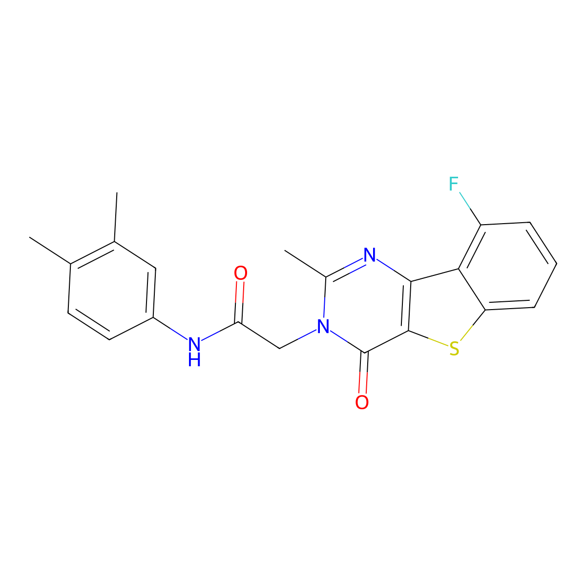 N-(3,4-dimethylphenyl)-2-(9-fluoro-2-methyl-4-oxo[1]benzothieno[3,2-d]pyrimidin-3(4H)-yl)acetamide molecular structure, CAS 1040682-57-2