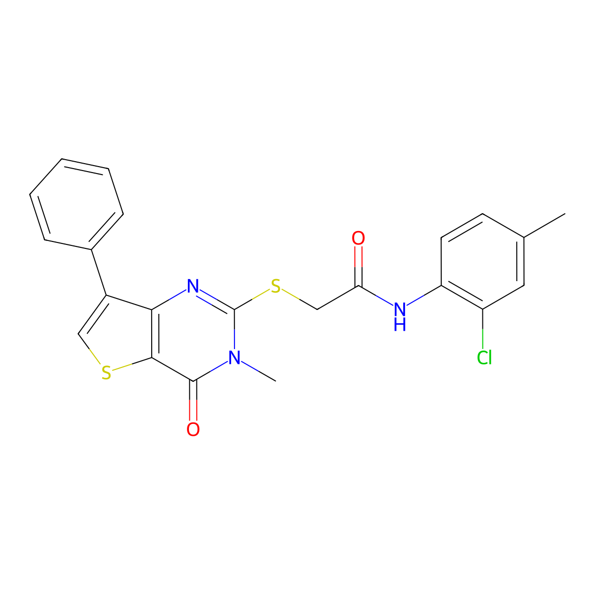 N-(2-chloro-4-methylphenyl)-2-[(3-methyl-4-oxo-7-phenyl-3,4-dihydrothieno[3,2-d]pyrimidin-2-yl)thio]acetamide molecular structure, CAS 1040682-60-7