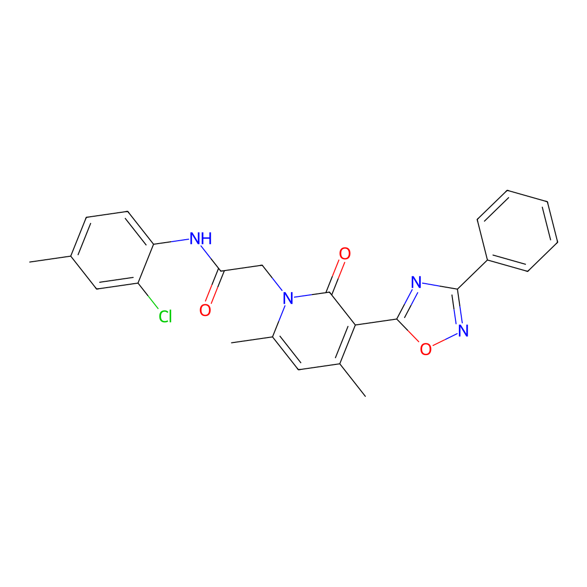 N-(2-chloro-4-methylphenyl)-2-(4,6-dimethyl-2-oxo-3-(3-phenyl-1,2,4-oxadiazol-5-yl)pyridin-1(2H)-yl)acetamide molecular structure, CAS 1040682-62-9