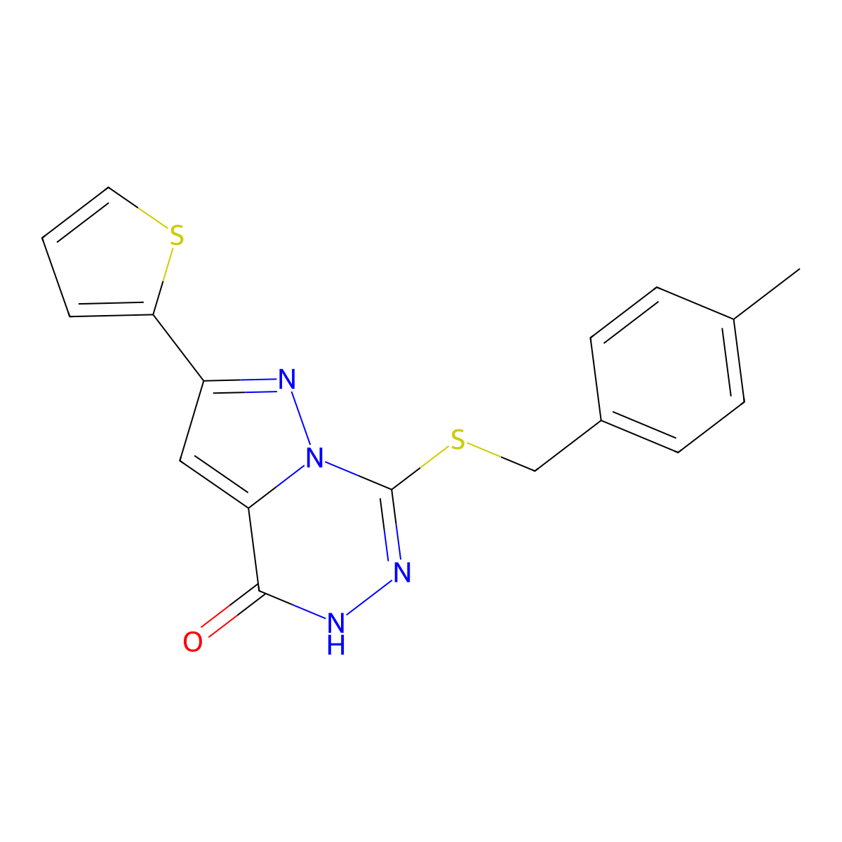 7-{[(4-methylphenyl)methyl]sulfanyl}-2-(thiophen-2-yl)-4H,5H-pyrazolo[1,5-d][1,2,4]triazin-4-one molecular structure, CAS 1040682-65-2