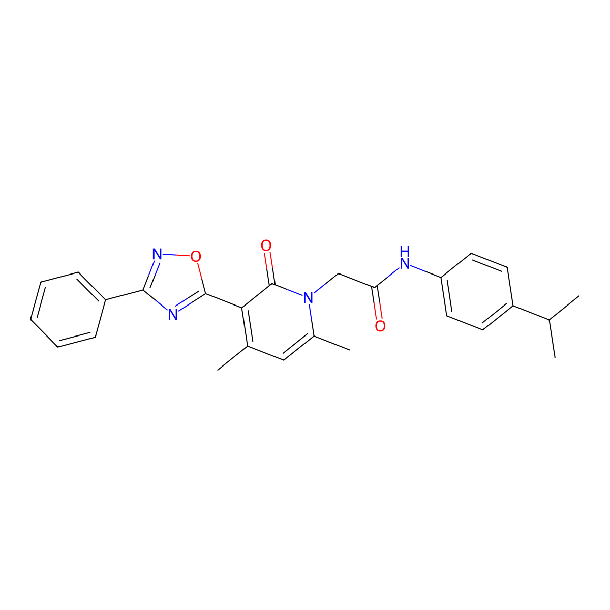 2-(4,6-dimethyl-2-oxo-3-(3-phenyl-1,2,4-oxadiazol-5-yl)pyridin-1(2H)-yl)-N-(4-isopropylphenyl)acetamide molecular structure, CAS 1040682-69-6