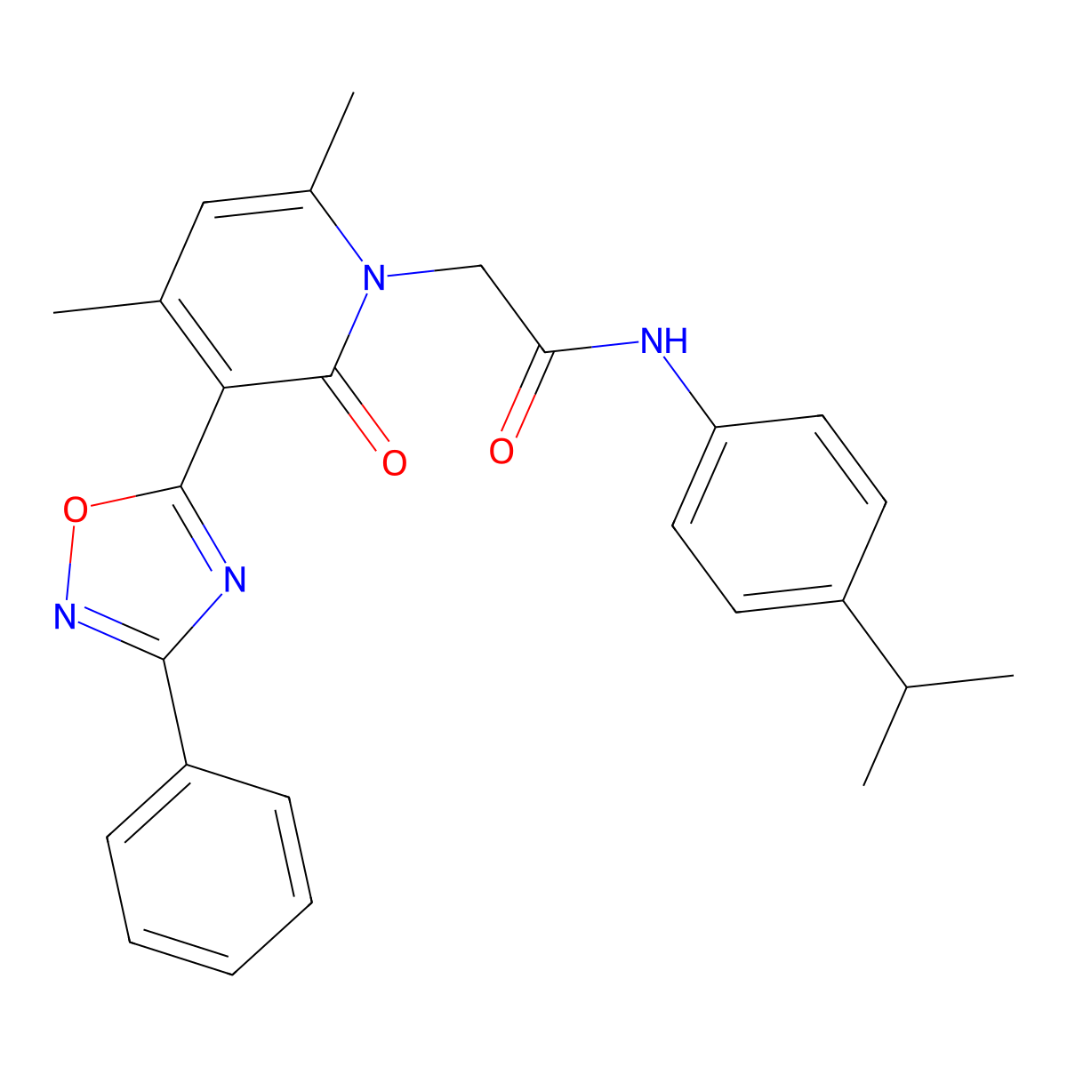 2-(4,6-dimethyl-2-oxo-3-(3-phenyl-1,2,4-oxadiazol-5-yl)pyridin-1(2H)-yl)-N-(4-isopropylphenyl)acetamide molecular structure, CAS 1040682-69-6
