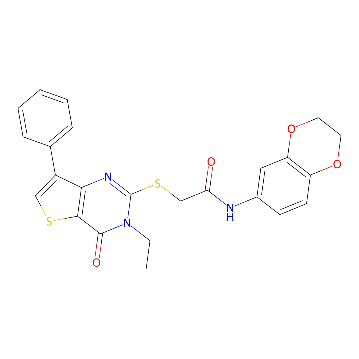 N-(2,3-dihydro-1,4-benzodioxin-6-yl)-2-({3-ethyl-4-oxo-7-phenyl-3H,4H-thieno[3,2-d]pyrimidin-2-yl}sulfanyl)acetamide molecular structure, CAS 1040682-74-3