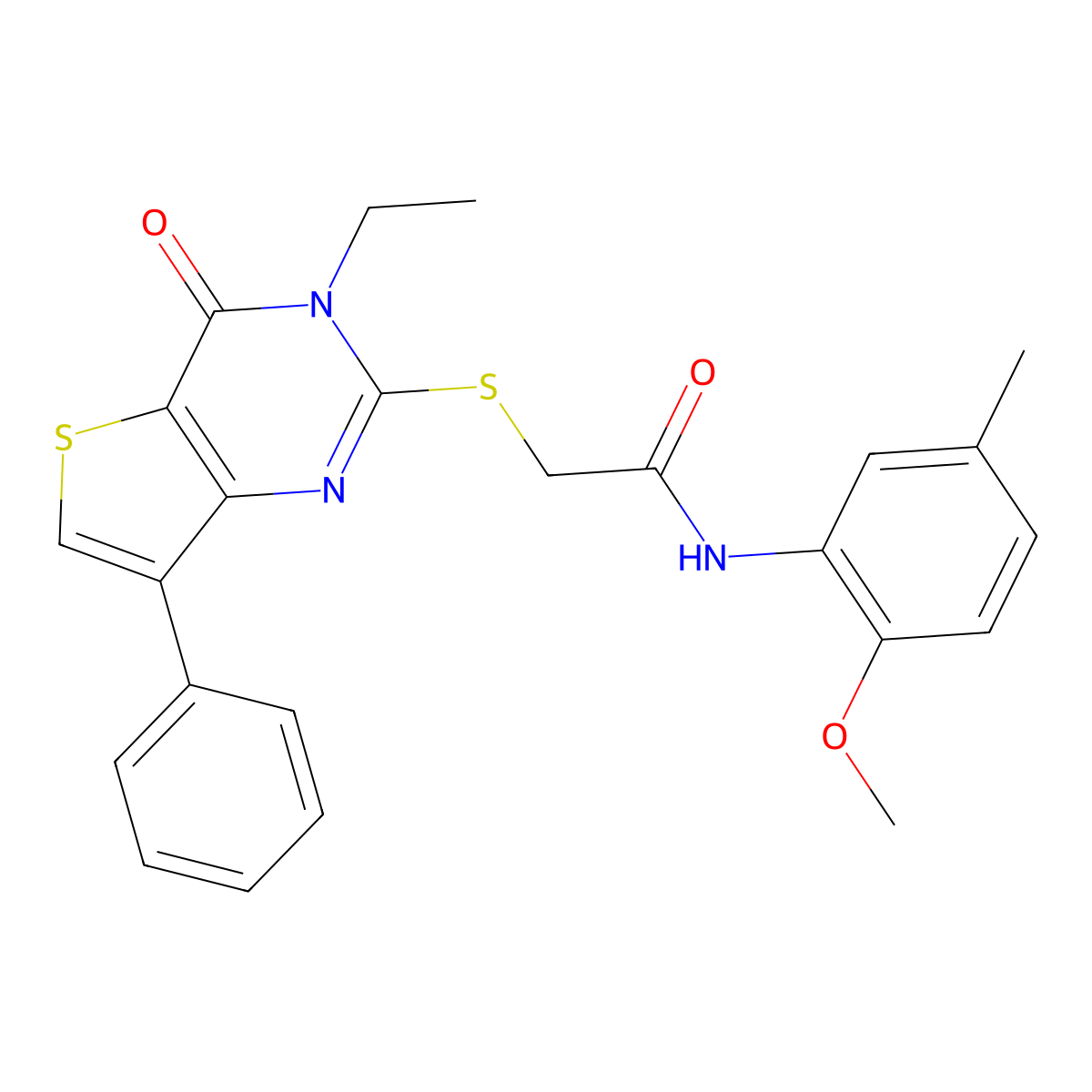 2-[(3-ethyl-4-oxo-7-phenyl-3,4-dihydrothieno[3,2-d]pyrimidin-2-yl)thio]-N-(2-methoxy-5-methylphenyl)acetamide molecular structure, CAS 1040682-82-3