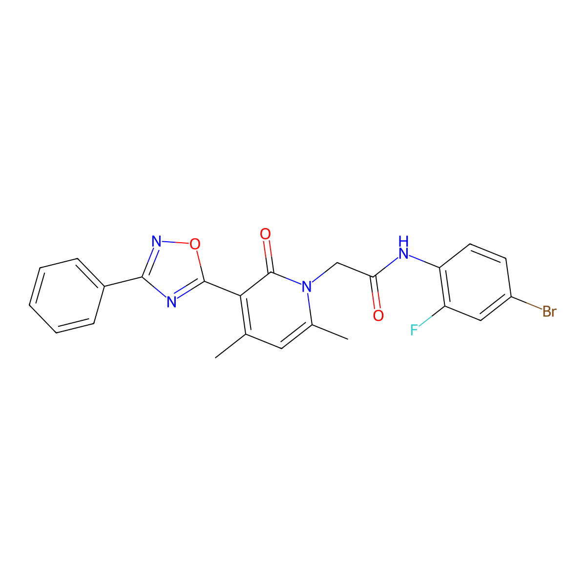 N-(4-bromo-2-fluorophenyl)-2-(4,6-dimethyl-2-oxo-3-(3-phenyl-1,2,4-oxadiazol-5-yl)pyridin-1(2H)-yl)acetamide molecular structure, CAS 1040682-85-6