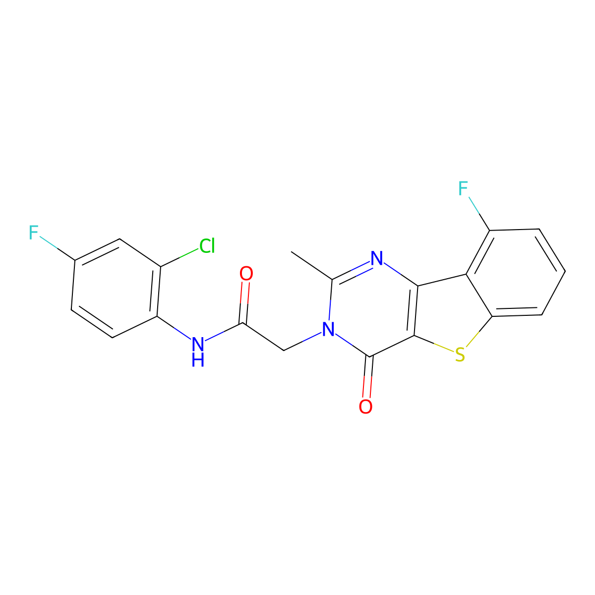 N-(2-chloro-4-fluorophenyl)-2-(9-fluoro-2-methyl-4-oxo[1]benzothieno[3,2-d]pyrimidin-3(4H)-yl)acetamide molecular structure, CAS 1040682-87-8