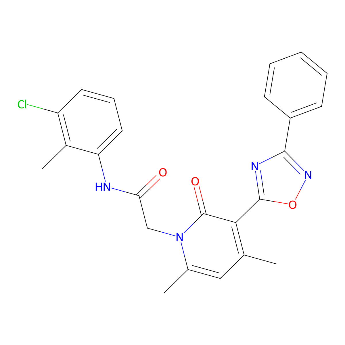 N-(3-chloro-2-methylphenyl)-2-(4,6-dimethyl-2-oxo-3-(3-phenyl-1,2,4-oxadiazol-5-yl)pyridin-1(2H)-yl)acetamide molecular structure, CAS 1040682-93-6