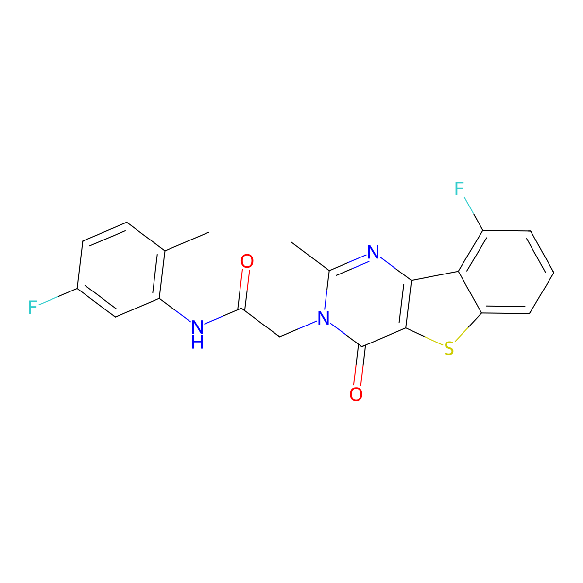 2-(9-fluoro-2-methyl-4-oxo[1]benzothieno[3,2-d]pyrimidin-3(4H)-yl)-N-(5-fluoro-2-methylphenyl)acetamide molecular structure, CAS 1040683-03-1