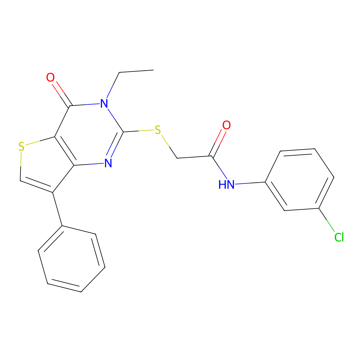 N-(3-chlorophenyl)-2-[(3-ethyl-4-oxo-7-phenyl-3,4-dihydrothieno[3,2-d]pyrimidin-2-yl)thio]acetamide molecular structure, CAS 1040683-06-4