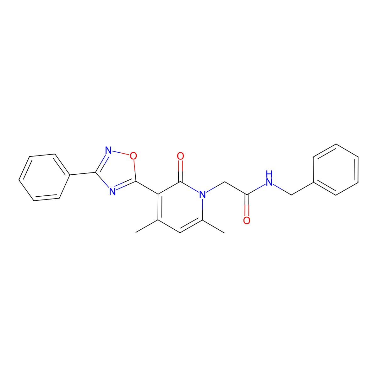 N-benzyl-2-(4,6-dimethyl-2-oxo-3-(3-phenyl-1,2,4-oxadiazol-5-yl)pyridin-1(2H)-yl)acetamide molecular structure, CAS 1040683-09-7