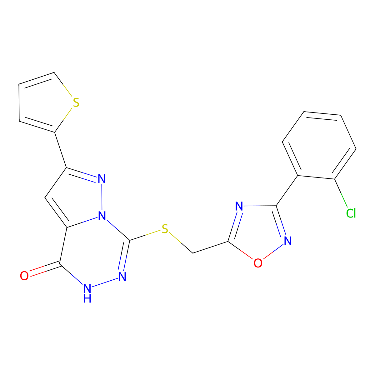 7-({[3-(2-chlorophenyl)-1,2,4-oxadiazol-5-yl]methyl}sulfanyl)-2-(thiophen-2-yl)-4H,5H-pyrazolo[1,5-d][1,2,4]triazin-4-one molecular structure, CAS 1040683-12-2