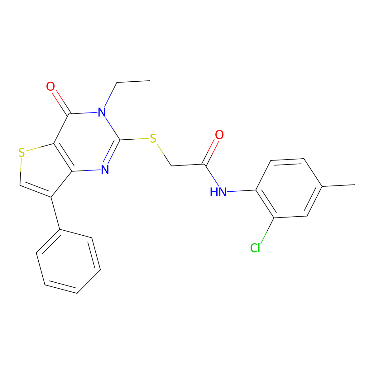N-(2-chloro-4-methylphenyl)-2-[(3-ethyl-4-oxo-7-phenyl-3,4-dihydrothieno[3,2-d]pyrimidin-2-yl)thio]acetamide molecular structure, CAS 1040683-13-3