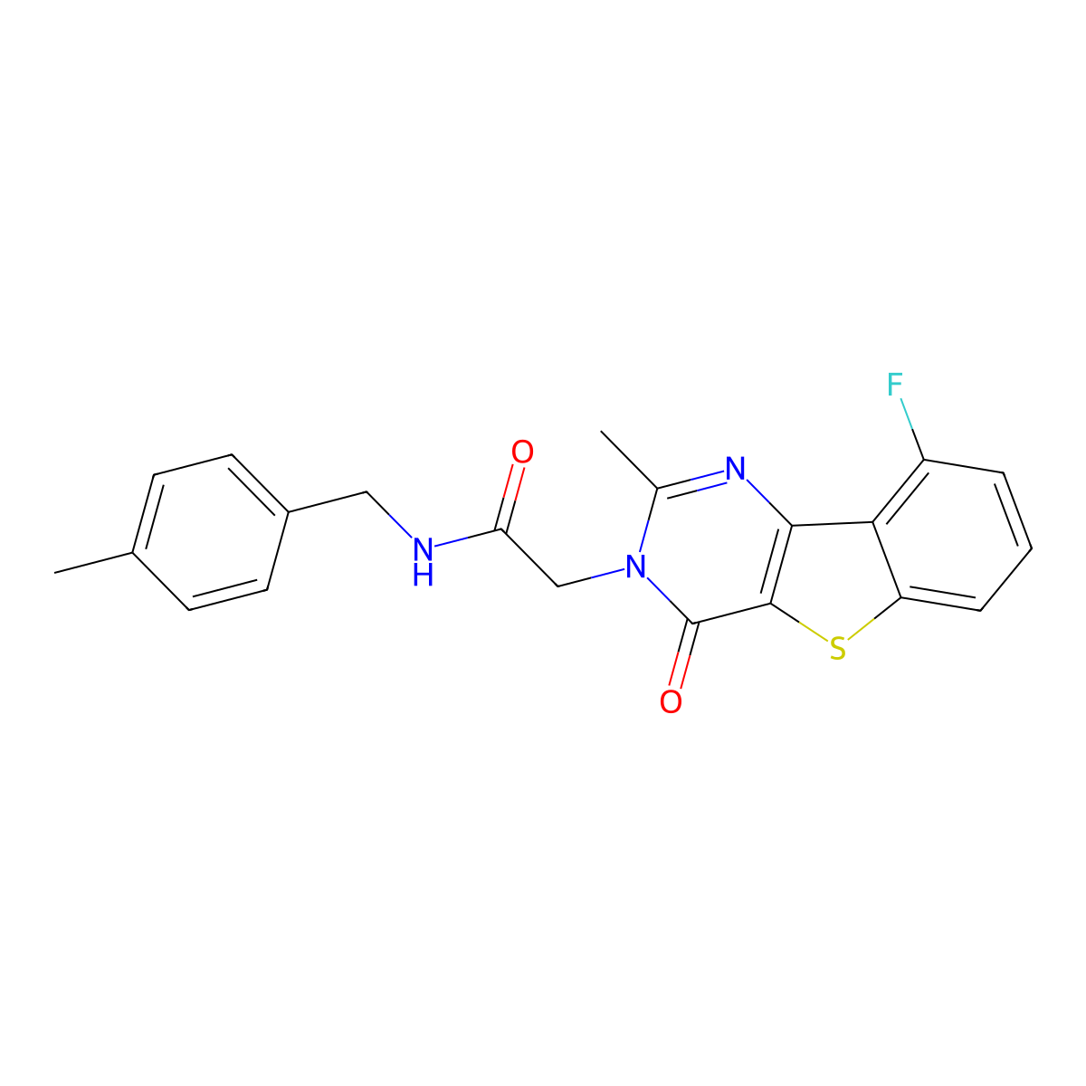 2-(9-fluoro-2-methyl-4-oxo[1]benzothieno[3,2-d]pyrimidin-3(4H)-yl)-N-(4-methylbenzyl)acetamide molecular structure, CAS 1040683-18-8